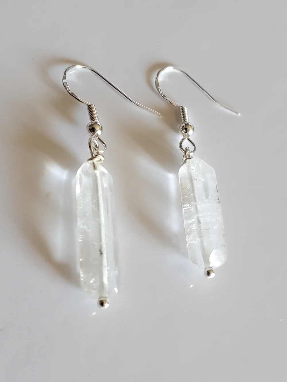 Sterling Silver 925 Natural Clear Crystal  Drop Earrings - Picture 3 of 7